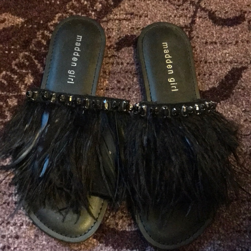 Madden Girl black feather sandals